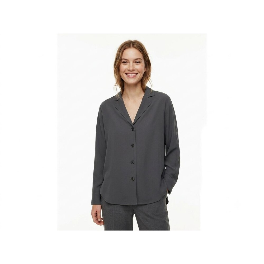 Aritzia Wilfred Freeform Shirt Blouse XS Charcoal Grey Notch Collar Drape EUC